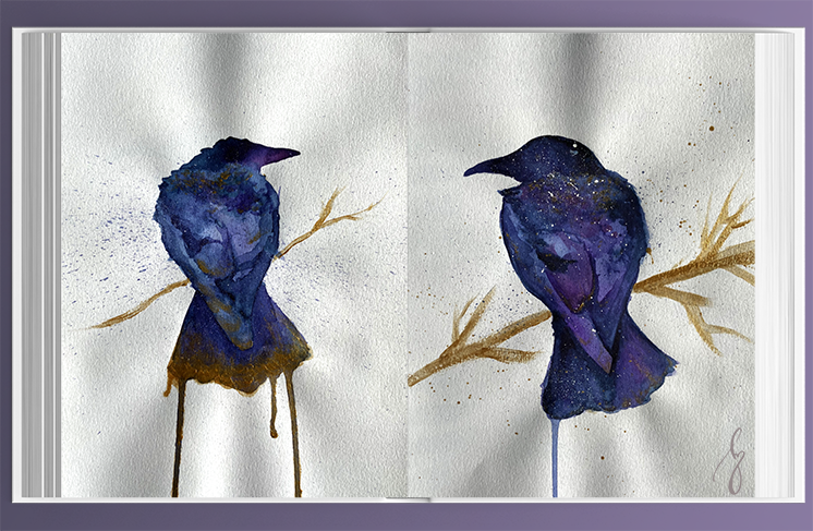 watercolor crows